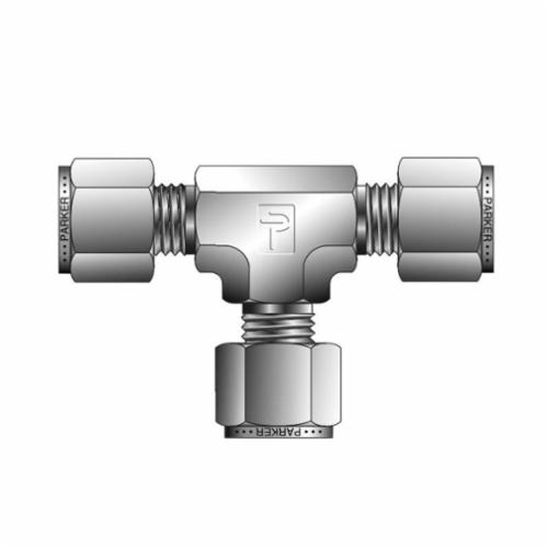 Parker® 4-4-4 JBZ-SS CPI™ Single Ferrule Union Tee, 1/4 in, Compression, 316 Stainless Steel - Instrumentation Fittings