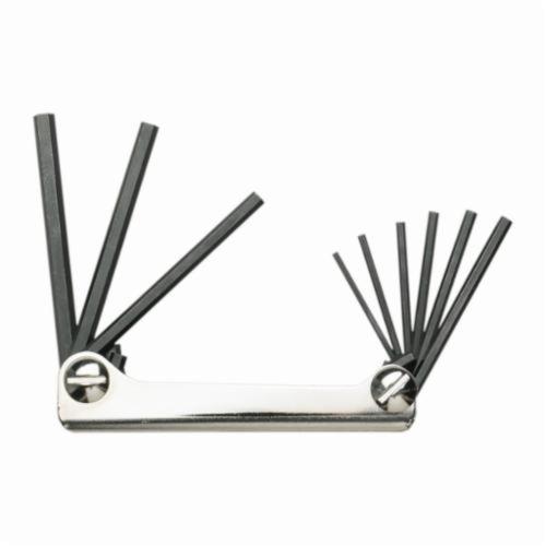 Proto® J4993 Folding Short Arm Hex Key Set, Imperial, 9 Pieces, 5/64 to 1/4 in Hex, Fold-Up Handle, Alloy Steel, Black Oxide
